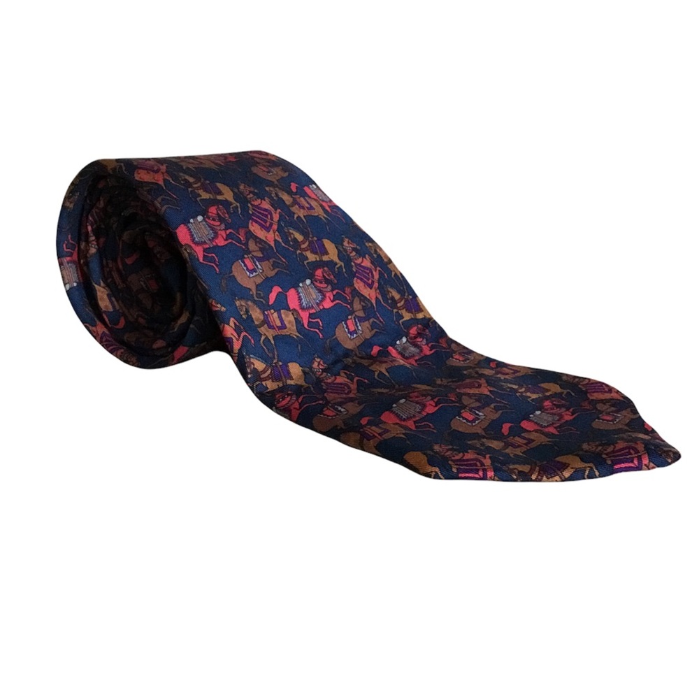 Salvatore Ferragamo Horse Patterned Equestrian Silk Tie - Picture 2 of 12
